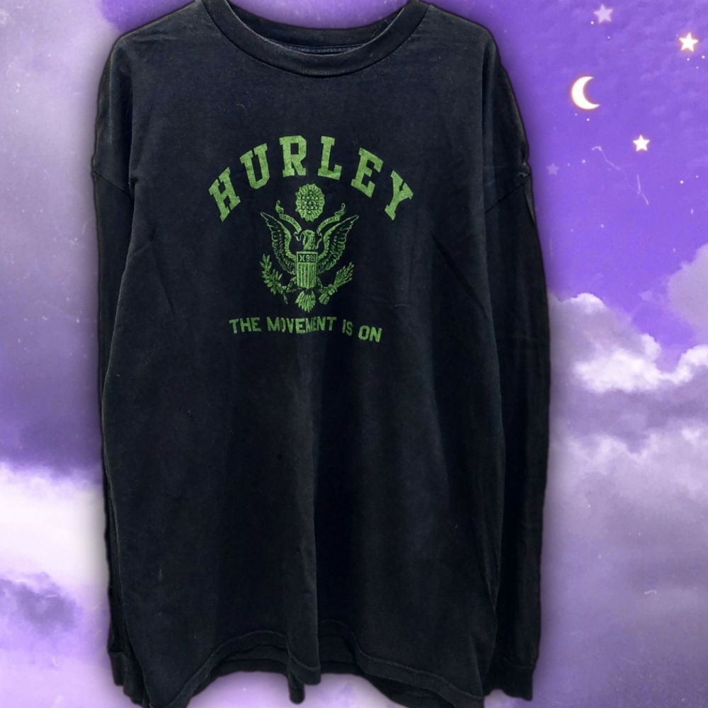 Hurley Black Long Sleeve Tee with Green Logo
